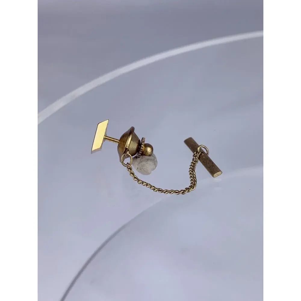 E Initial Monogram Gold Tone Tie Pin Tack Polished Metal Diamond Vintage O1